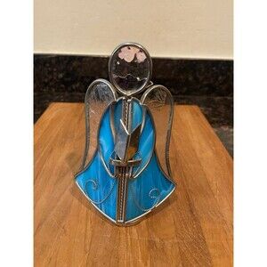 Vintage 80's Stained Glass Angel Candle Holder